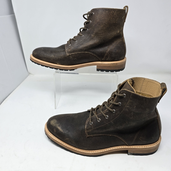 Nisolo *Scuffs* Mens 10 All Weather Martin Waxed Leather Boots Dark Brown Lace main image 7